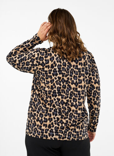 Zizzi Flash - Bluzka golf z dlugim rekawem, Leopard Print , Model image number 1