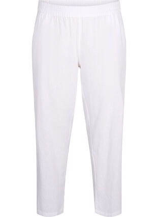 Zizzi Gladkie bawelniane spodnie z lnem, Bright White, Packshot image number 0