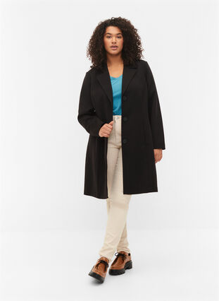 Zizzi Long coat with button closure, Black, Model image number 3