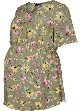 Zizzi Wiskozowa bluzka ciazowa w kwiaty, Green Flower Print, Packshot image number 0