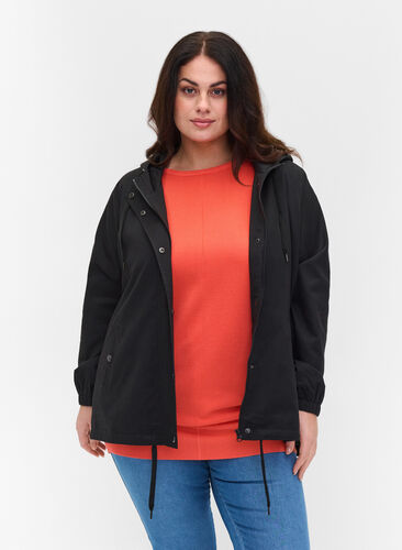 Zizzi Parka jacket with hood and welt pockets, Black, Model image number 0