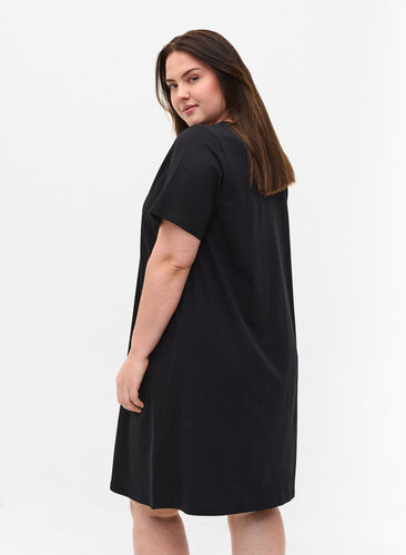 Zizzi Short-sleeved cotton dress with a-shape, Black, Model image number 1