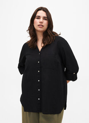 Zizzi Bluzka koszulowa z zapieciem na guziki, Black, Model image number 0