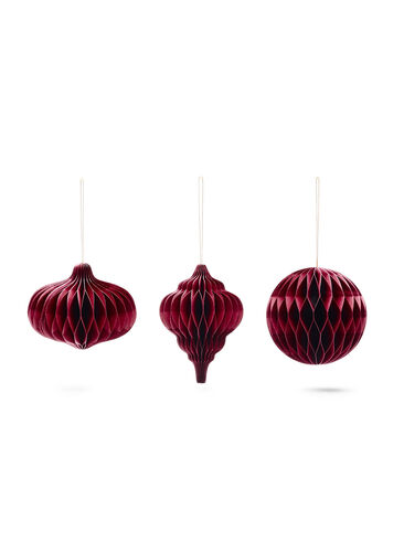 Zizzi 3-pack of Christmas decorations with magnetic closure, Wine Red, Packshot image number 0