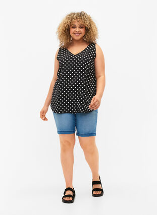 Zizzi Top w kwiaty z dekoltem w serek, Black Dot, Model image number 2