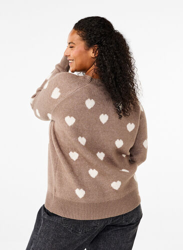 Zizzi Dzianinowy sweter w serca, Walnut Mel. Comb, Model image number 1