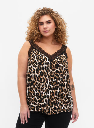 Zizzi Koronkowy top z wiskozy, Leopard, Model image number 0