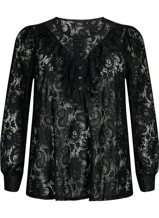 Zizzi Lace top with frill detail, Black, Packshot image number 0