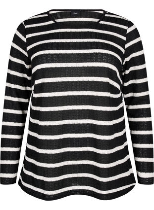 Zizzi Bluzka w paski z dlugimi rekawami, Black Sand Stripe, Packshot image number 0