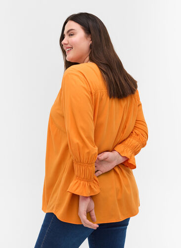 Zizzi Viscose blouse with button fastening and 3/4-length sleeves, Tangelo, Model image number 1