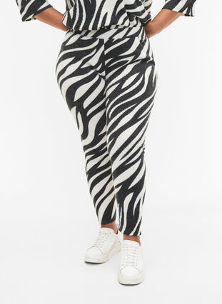 Zizzi Legginsy z motywem zebry, White Zebra, Model image number 2