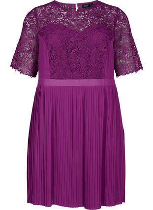 Zizzi Short sleeve dress with lace top, Grape Juice, Packshot image number 0