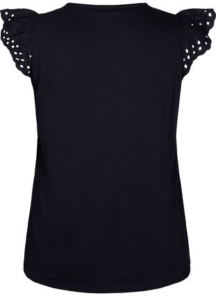 Zizzi T-shirt z organicznej bawelny z haftem angielskim, Black, Packshot image number 1