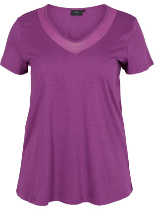 Zizzi Short-sleeved T-shirt with V-neck and mesh, Gloxinia, Packshot image number 0