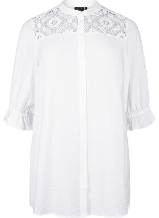 Zizzi Dluga koszula z wiskozy z koronkowymi detalami, Bright White, Packshot image number 0