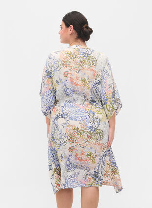 Zizzi Printed viscose dress with drawstring, White Paisley AOP, Model image number 1