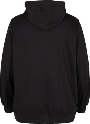 Zizzi Sweat cardigan with hood and pocket, Black, Packshot image number 1