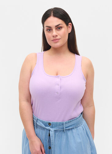 Zizzi Top with a round neck in ribbed fabric, Lavendula, Model image number 0