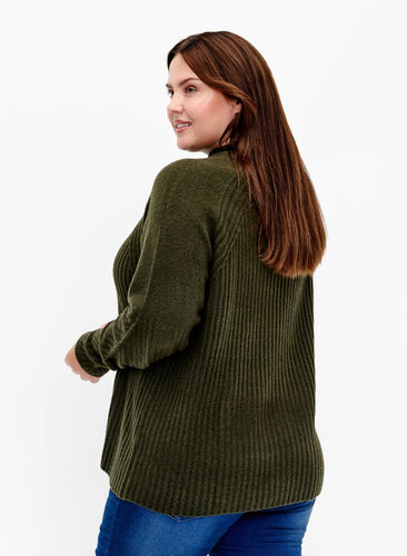 Zizzi Sweter z golfem o prazkowanej fakturze, Forest Night Mel., Model image number 1