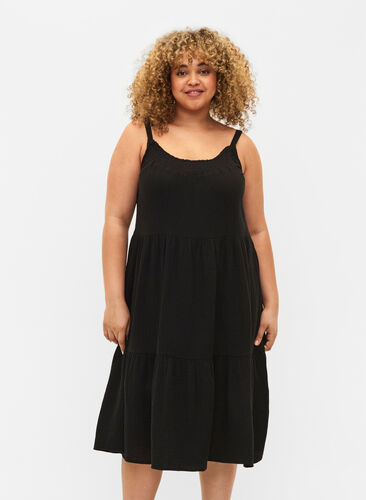 Zwykla bawelniana sukienka na ramiaczkach, Black, Model image number 0