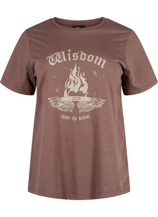 Zizzi T-shirt z nadrukiem uszyty z bawelny organicznej, Brown Wash W. Wisdom, Packshot image number 0