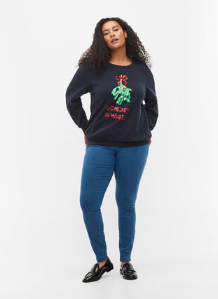 Zizzi Christmas jumper, Night Sky Mistletoe, Model image number 2