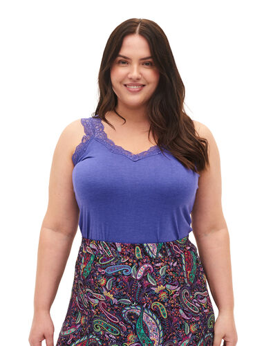 Zizzi 2-pack top with lace, Black/Purple Coral, Model image number 0