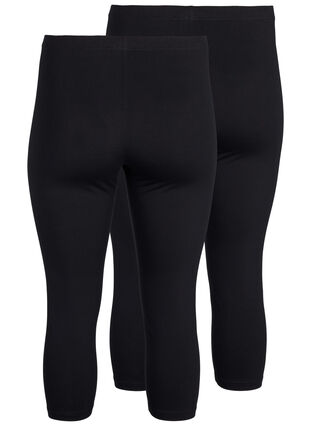 Zizzi Flash – 2-pack legginsy 3/4 z bawelny, Black / Black, Packshot image number 1
