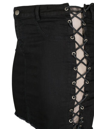 Zizzi Krótka dzinsowa spódniczka ze sznurowaniem, Black, Packshot image number 2