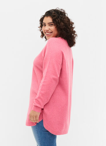 Zizzi Zapinany na guziki sweter z melanzowej dzianiny, Hot Pink White Mel., Model image number 1