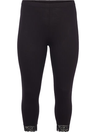 Zizzi Legginsy 3/4 w stylu basic z koronkowymi brzegami, Black, Packshot image number 0