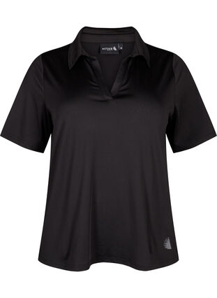 Zizzi Koszulka polo z dekoltem w szpic, Black, Packshot image number 0
