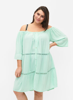 Zizzi Beach tunic with off-shoulder, Brook Green, Model image number 0