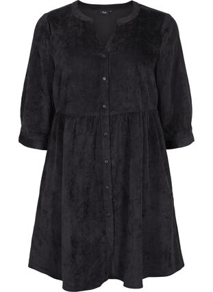 Zizzi Velvet dress with 3/4-length sleeves and buttons, Black, Packshot image number 0