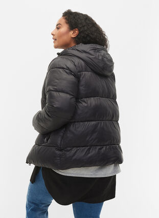 Zizzi Short puffer jacket with hood, Black, Model image number 1