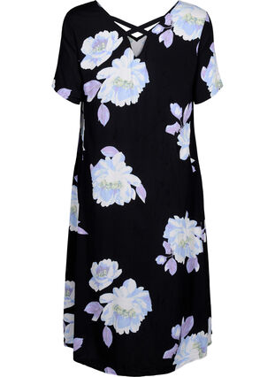 Zizzi Wiskozowa sukienka w kwiaty z krótkimi rekawami, Black Big Flower AOP, Packshot image number 1