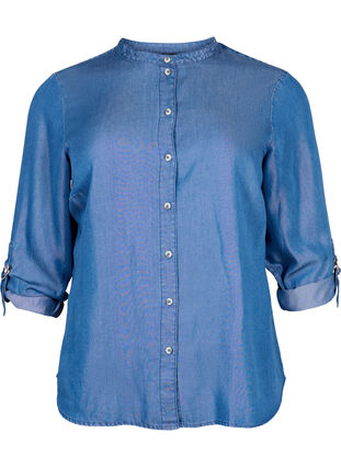 Zizzi Shirt with 3/4 sleeves and round neckline, Medium Blue Denim, Packshot image number 0