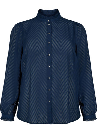 Zizzi Bluzka koszulowa z marszczeniami i wzorzysta faktura, Navy Blazer, Packshot image number 0