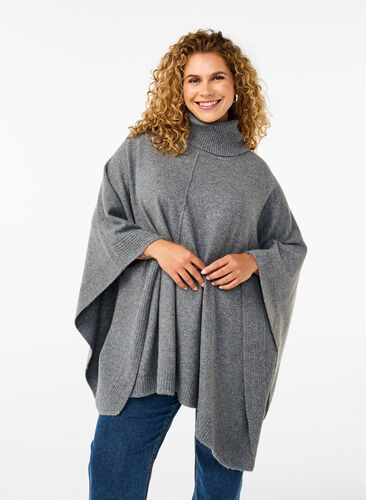 Zizzi Poncho z golfem, Medium Grey Melange, Model image number 0