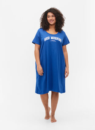 Zizzi Cotton nightie with short sleeves, Dazzling Blue GOOD, Model image number 3