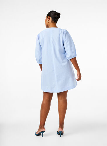 Zizzi Sukienka z wiazaniami i rekawami 3/4, Blue Stripe, Model image number 1