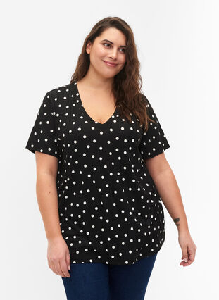 Zizzi Flash – koszulka z nadrukiem i dekoltem w szpic, Black Dot, Model image number 0