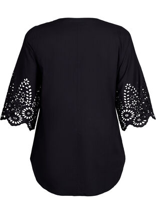 Zizzi Bluzka koszulowa z haftem angielskim i rekawami 3/4, Black, Packshot image number 1