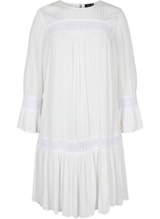 Zizzi viscose dress with lace detail, Off White, Packshot image number 0