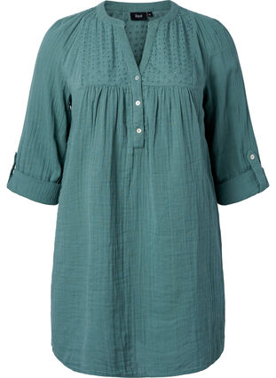 Zizzi Tunic in cotton with embroidery anglaise, Sea Pine, Packshot image number 0