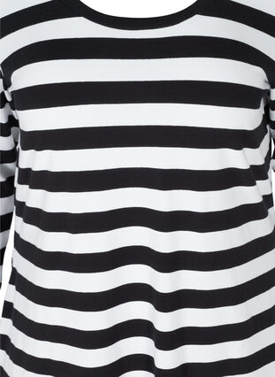 Zizzi Striped cotton dress with long sleeves , Black w. White, Packshot image number 2