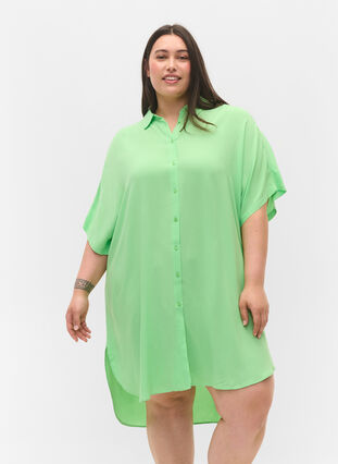 Zizzi Long viscose shirt with 2/4 sleeves, Summer Green, Model image number 0