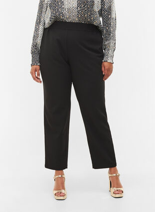 Zizzi Monochrome trousers with straight fit, Black, Model image number 2