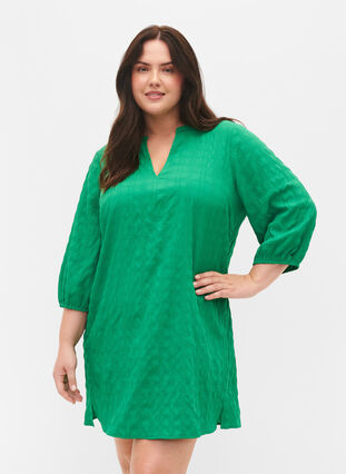 Zizzi Textured tunic with 3/4 sleeves, Jolly Green, Model image number 0