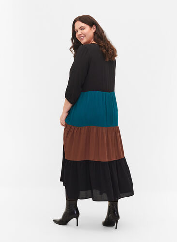 Zizzi Viscose dress with colorblock pattern, Brown Green Block, Model image number 1